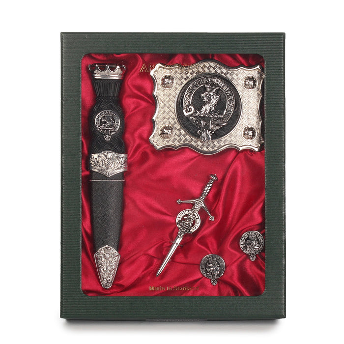 MacGregor Clan Badge, Kilt Pin, Lapel Pin, Cufflinks, Keyring/Key Fob & Gift Set — Fine Pewter by Art Pewter — Made in Scotland (Shiny Finish) - Heritage Of Scotland - Gift Set