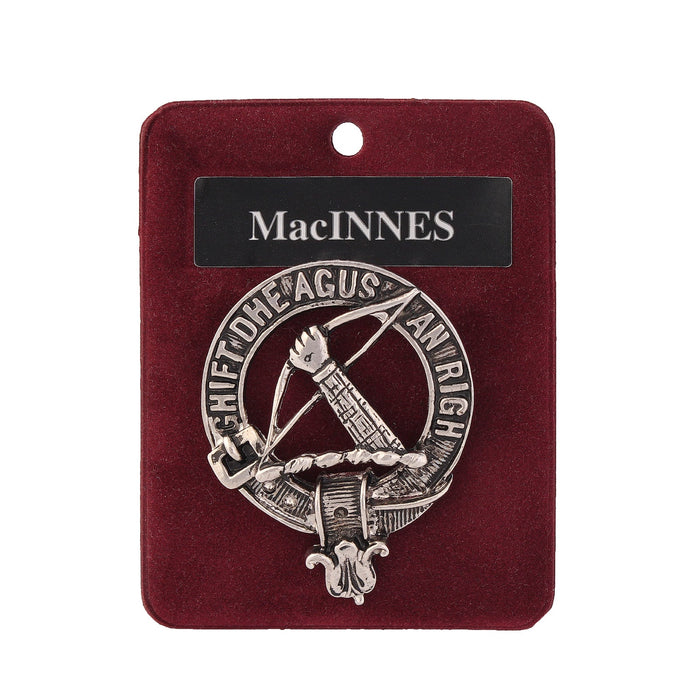 MacInnes Clan Badge, Kilt Pin, Lapel Pin, Cufflinks, Keyring/Key Fob & Gift Set — Fine Pewter by Art Pewter — Made in Scotland (Shiny Finish) - Heritage Of Scotland - Badge