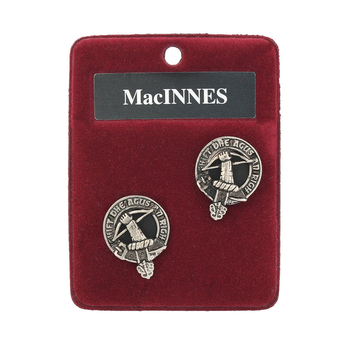 MacInnes Clan Badge, Kilt Pin, Lapel Pin, Cufflinks, Keyring/Key Fob & Gift Set — Fine Pewter by Art Pewter — Made in Scotland (Shiny Finish) - Heritage Of Scotland - Cufflinks