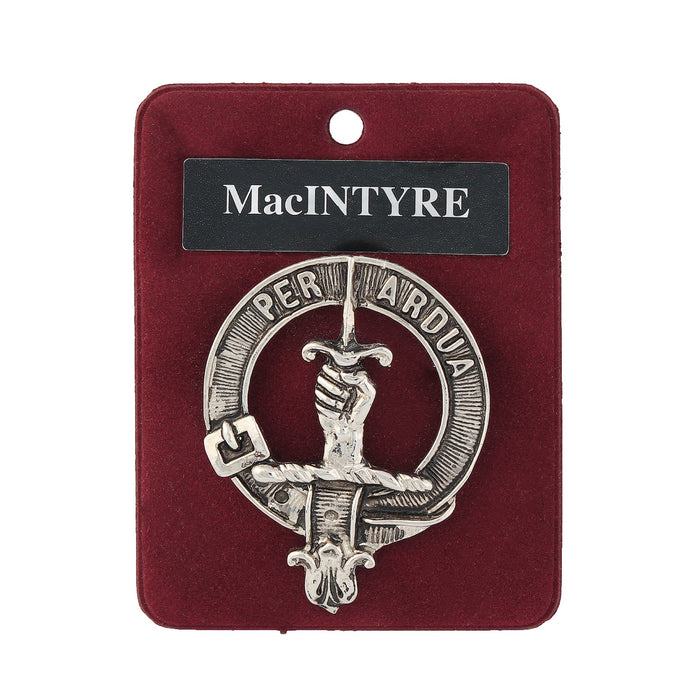 MacIntyre Clan Badge, Kilt Pin, Lapel Pin, Cufflinks, Keyring/Key Fob & Gift Set — Fine Pewter by Art Pewter — Made in Scotland (Shiny Finish) - Heritage Of Scotland - Badge