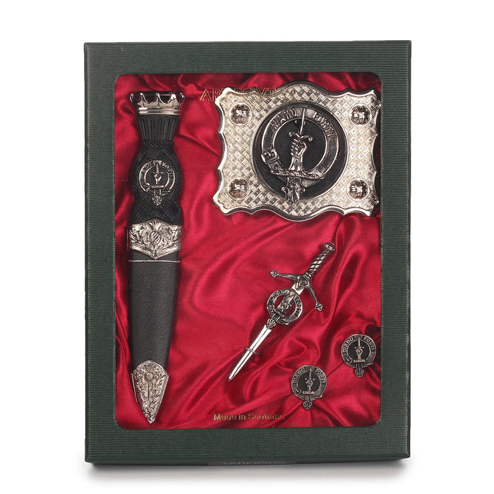 MacKay Clan Badge, Kilt Pin, Lapel Pin, Cufflinks, Keyring/Key Fob & Gift Set — Fine Pewter by Art Pewter — Made in Scotland (Shiny Finish) - Heritage Of Scotland - Gift Set