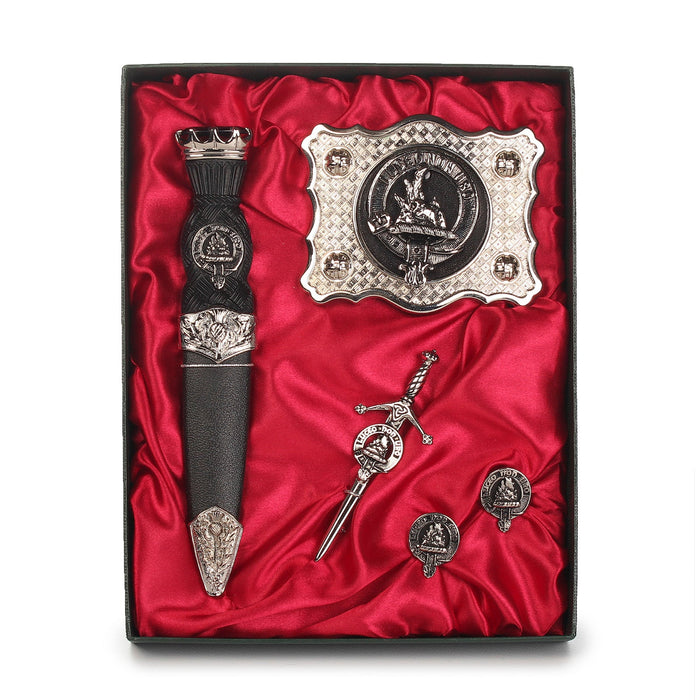 MacKenzie Clan Badge, Kilt Pin, Lapel Pin, Cufflinks, Keyring/Key Fob & Gift Set — Fine Pewter by Art Pewter — Made in Scotland (Shiny Finish) - Heritage Of Scotland - Gift Set