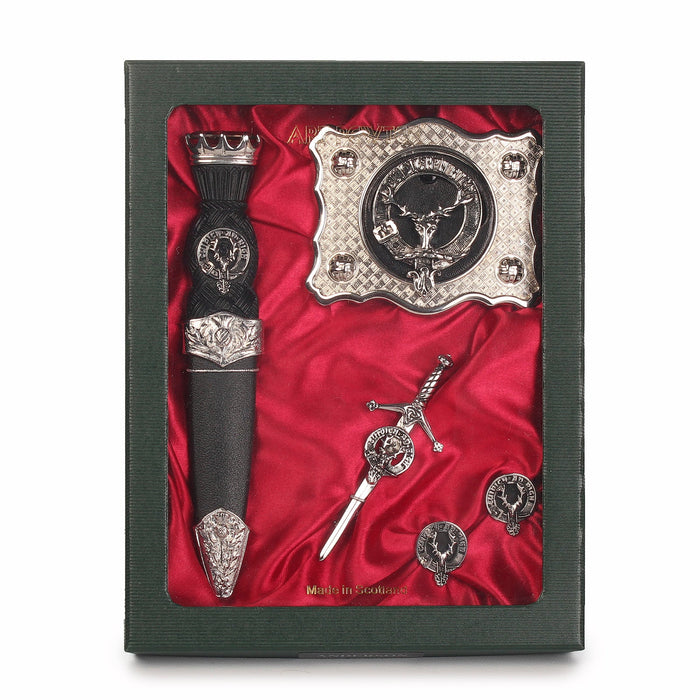 MacKenzie of Seaforth Clan Badge, Kilt Pin, Lapel Pin, Cufflinks, Keyring/Key Fob & Gift Set — Fine Pewter by Art Pewter — Made in Scotland (Shiny Finish) - Heritage Of Scotland - Gift Set