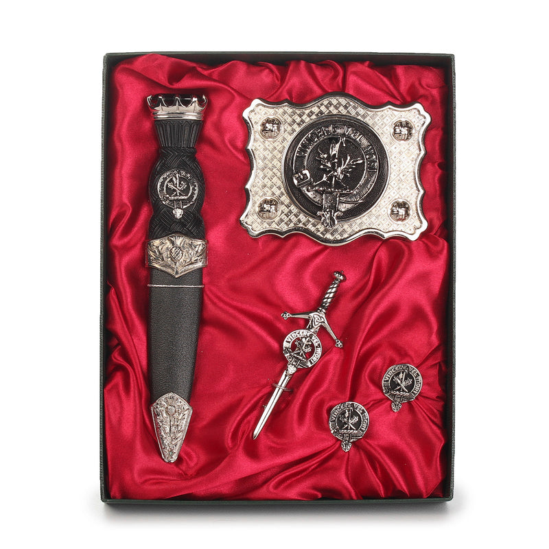 MacLaine Clan Badge, Kilt Pin, Lapel Pin, Cufflinks, Keyring/Key Fob & Gift Set — Fine Pewter by Art Pewter — Made in Scotland (Shiny Finish) - Heritage Of Scotland - Badge