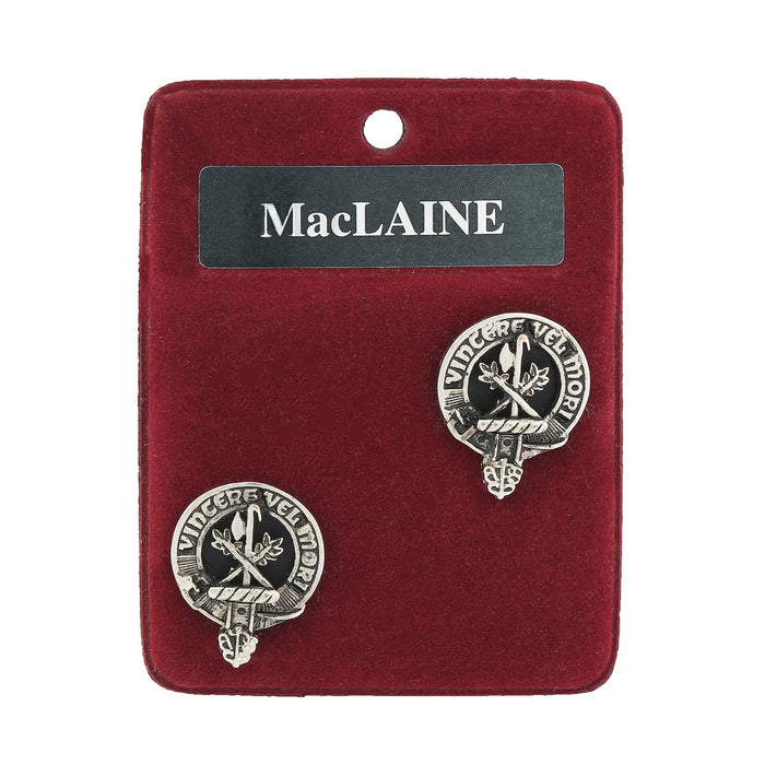 MacLaine Clan Badge, Kilt Pin, Lapel Pin, Cufflinks, Keyring/Key Fob & Gift Set — Fine Pewter by Art Pewter — Made in Scotland (Shiny Finish) - Heritage Of Scotland - Cufflinks
