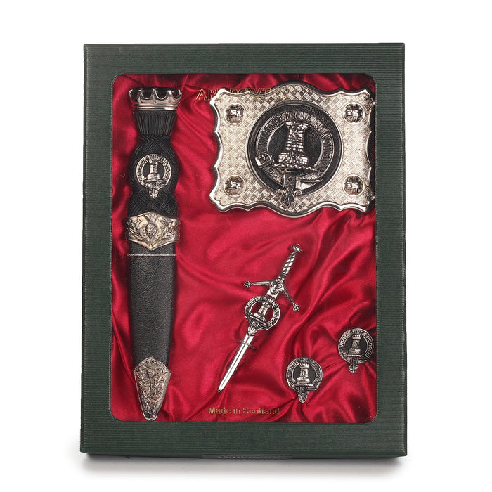 MacLean Clan Badge, Kilt Pin, Lapel Pin, Cufflinks, Keyring/Key Fob & Gift Set — Fine Pewter by Art Pewter — Made in Scotland (Shiny Finish) - Heritage Of Scotland - Gift Set
