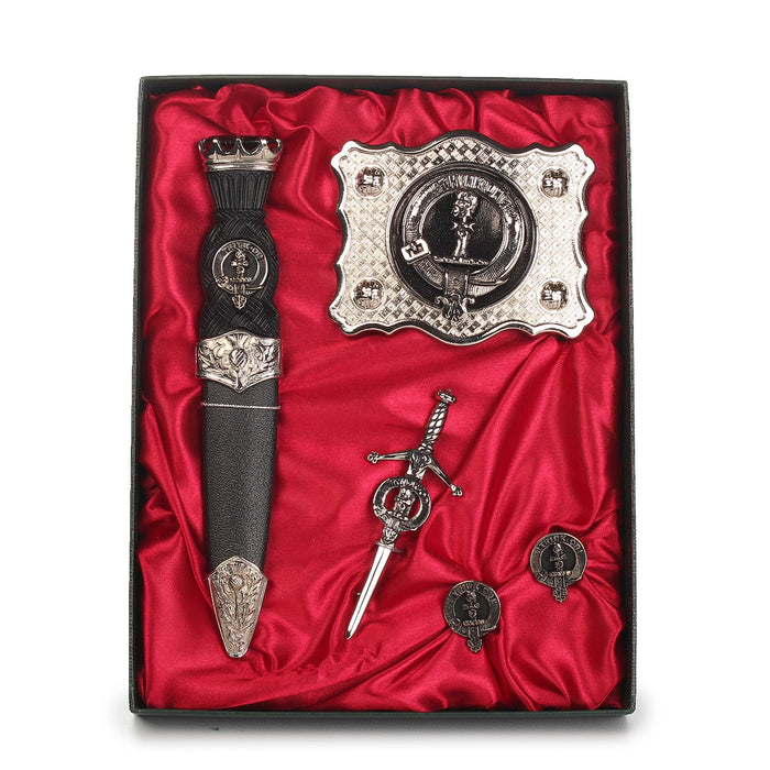 MacLellan Clan Badge, Kilt Pin, Lapel Pin, Cufflinks, Keyring/Key Fob & Gift Set — Fine Pewter by Art Pewter — Made in Scotland (Shiny Finish) - Heritage Of Scotland - Gift Set