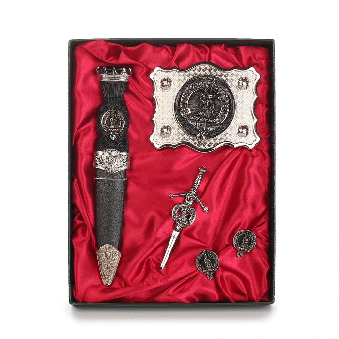 MacLennan Clan Badge, Kilt Pin, Lapel Pin, Cufflinks, Keyring/Key Fob & Gift Set — Fine Pewter by Art Pewter — Made in Scotland (Shiny Finish) - Heritage Of Scotland - Gift Set