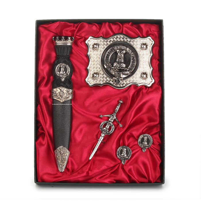 MacLeod Clan Badge, Kilt Pin, Lapel Pin, Cufflinks, Keyring/Key Fob & Gift Set — Fine Pewter by Art Pewter — Made in Scotland (Shiny Finish) - Heritage Of Scotland - Gift Set