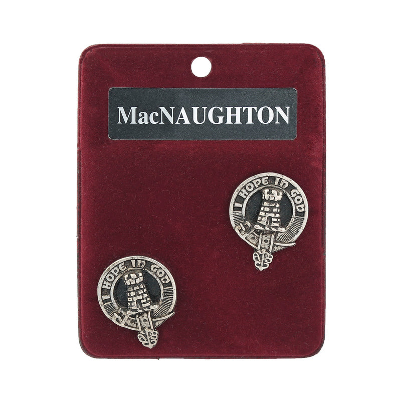 MacNaughton Clan Badge, Kilt Pin, Lapel Pin, Cufflinks, Keyring/Key Fob & Gift Set — Fine Pewter by Art Pewter — Made in Scotland (Shiny Finish) - Heritage Of Scotland - Cufflinks