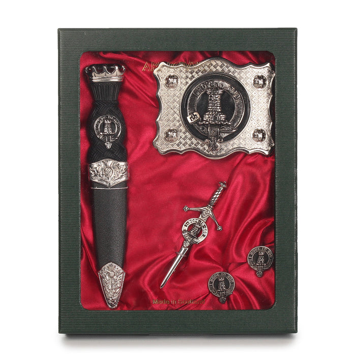 MacNaughton Clan Badge, Kilt Pin, Lapel Pin, Cufflinks, Keyring/Key Fob & Gift Set — Fine Pewter by Art Pewter — Made in Scotland (Shiny Finish) - Heritage Of Scotland - Gift Set