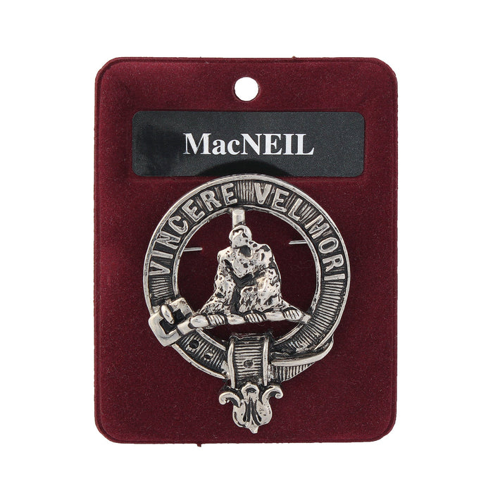 MacNeil Clan Badge, Kilt Pin, Lapel Pin, Cufflinks, Keyring/Key Fob & Gift Set — Fine Pewter by Art Pewter — Made in Scotland (Shiny Finish) - Heritage Of Scotland - Badge