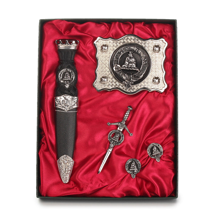 MacNeil Clan Badge, Kilt Pin, Lapel Pin, Cufflinks, Keyring/Key Fob & Gift Set — Fine Pewter by Art Pewter — Made in Scotland (Shiny Finish) - Heritage Of Scotland - Gift Set