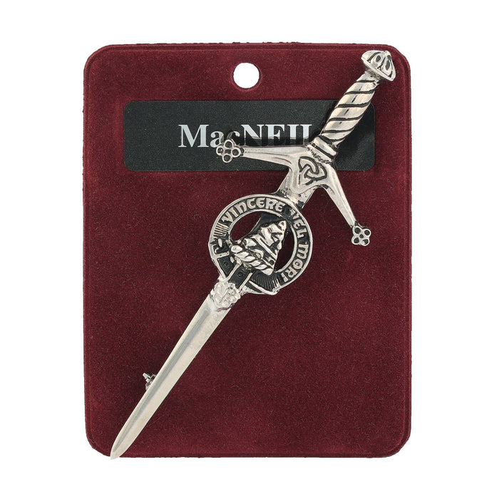 MacNeil Clan Badge, Kilt Pin, Lapel Pin, Cufflinks, Keyring/Key Fob & Gift Set — Fine Pewter by Art Pewter — Made in Scotland (Shiny Finish) - Heritage Of Scotland - Kilt Pin
