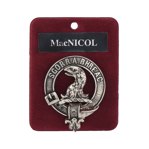 MacNicol Clan Badge, Kilt Pin, Lapel Pin, Cufflinks, Keyring/Key Fob & Gift Set — Fine Pewter by Art Pewter — Made in Scotland (Shiny Finish) - Heritage Of Scotland - Badge