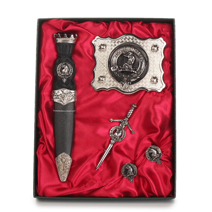 MacNicol Clan Badge, Kilt Pin, Lapel Pin, Cufflinks, Keyring/Key Fob & Gift Set — Fine Pewter by Art Pewter — Made in Scotland (Shiny Finish) - Heritage Of Scotland - Gift Set