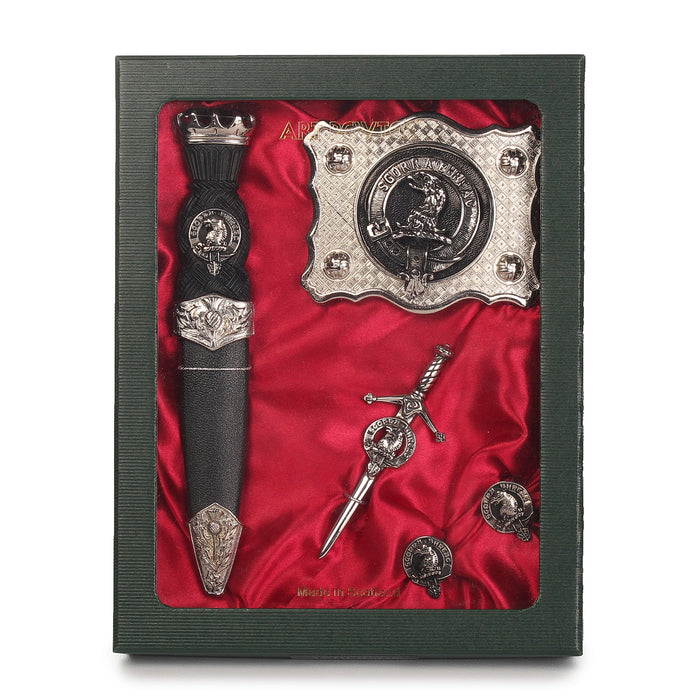MacNicol Clan Badge, Kilt Pin, Lapel Pin, Cufflinks, Keyring/Key Fob & Gift Set — Fine Pewter by Art Pewter — Made in Scotland (Shiny Finish) - Heritage Of Scotland - Gift Set