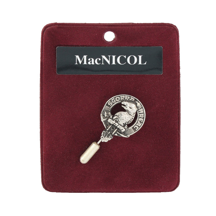 MacNicol Clan Badge, Kilt Pin, Lapel Pin, Cufflinks, Keyring/Key Fob & Gift Set — Fine Pewter by Art Pewter — Made in Scotland (Shiny Finish) - Heritage Of Scotland - Lapel Pin