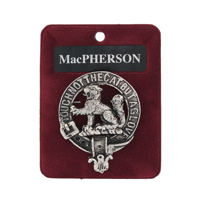 MacPherson Clan Badge, Kilt Pin, Lapel Pin, Cufflinks, Keyring/Key Fob & Gift Set — Fine Pewter by Art Pewter — Made in Scotland (Shiny Finish) - Heritage Of Scotland - Badge