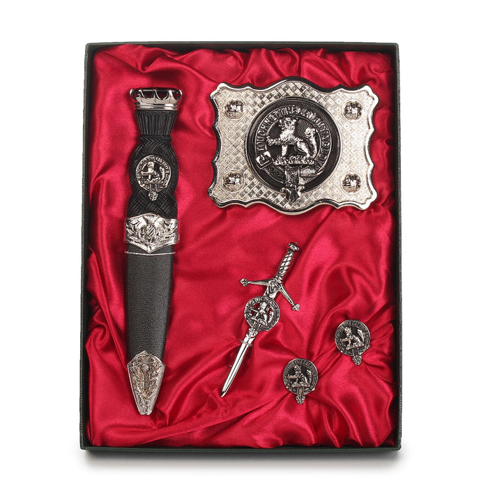 MacPherson Clan Badge, Kilt Pin, Lapel Pin, Cufflinks, Keyring/Key Fob & Gift Set — Fine Pewter by Art Pewter — Made in Scotland (Shiny Finish) - Heritage Of Scotland - Gift Set