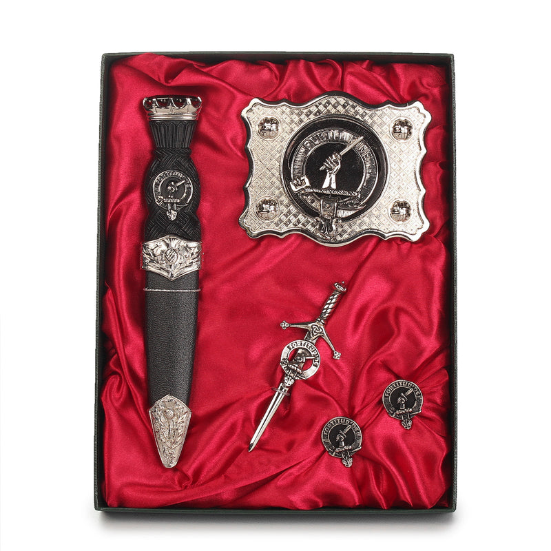 MacThomas Clan Badge, Kilt Pin, Lapel Pin, Cufflinks, Keyring/Key Fob & Gift Set — Fine Pewter by Art Pewter — Made in Scotland (Shiny Finish) - Heritage Of Scotland - Gift Set