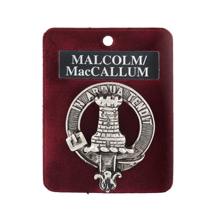 Malcolm / MacCallum Clan Badge, Kilt Pin, Lapel Pin, Cufflinks, Keyring/Key Fob & Gift Set — Fine Pewter by Art Pewter — Made in Scotland (Shiny Finish) - Heritage Of Scotland - Badge