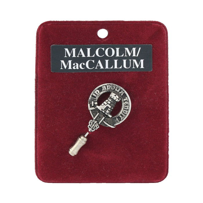 Malcolm / MacCallum Clan Badge, Kilt Pin, Lapel Pin, Cufflinks, Keyring/Key Fob & Gift Set — Fine Pewter by Art Pewter — Made in Scotland (Shiny Finish) - Heritage Of Scotland - Lapel Pin