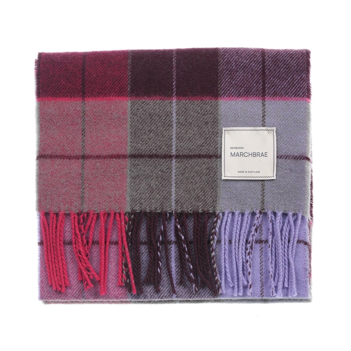 Marchbrae 100% Lambswool Scarf – Traditional Tartan & Check Designs - Made in Scotland - Caroline Block Check - Heritage Of Scotland -