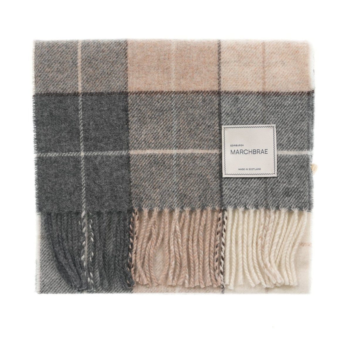 Marchbrae 100% Lambswool Scarf – Traditional Tartan & Check Designs - Made in Scotland - Caroline Block Check Two - Heritage Of Scotland -