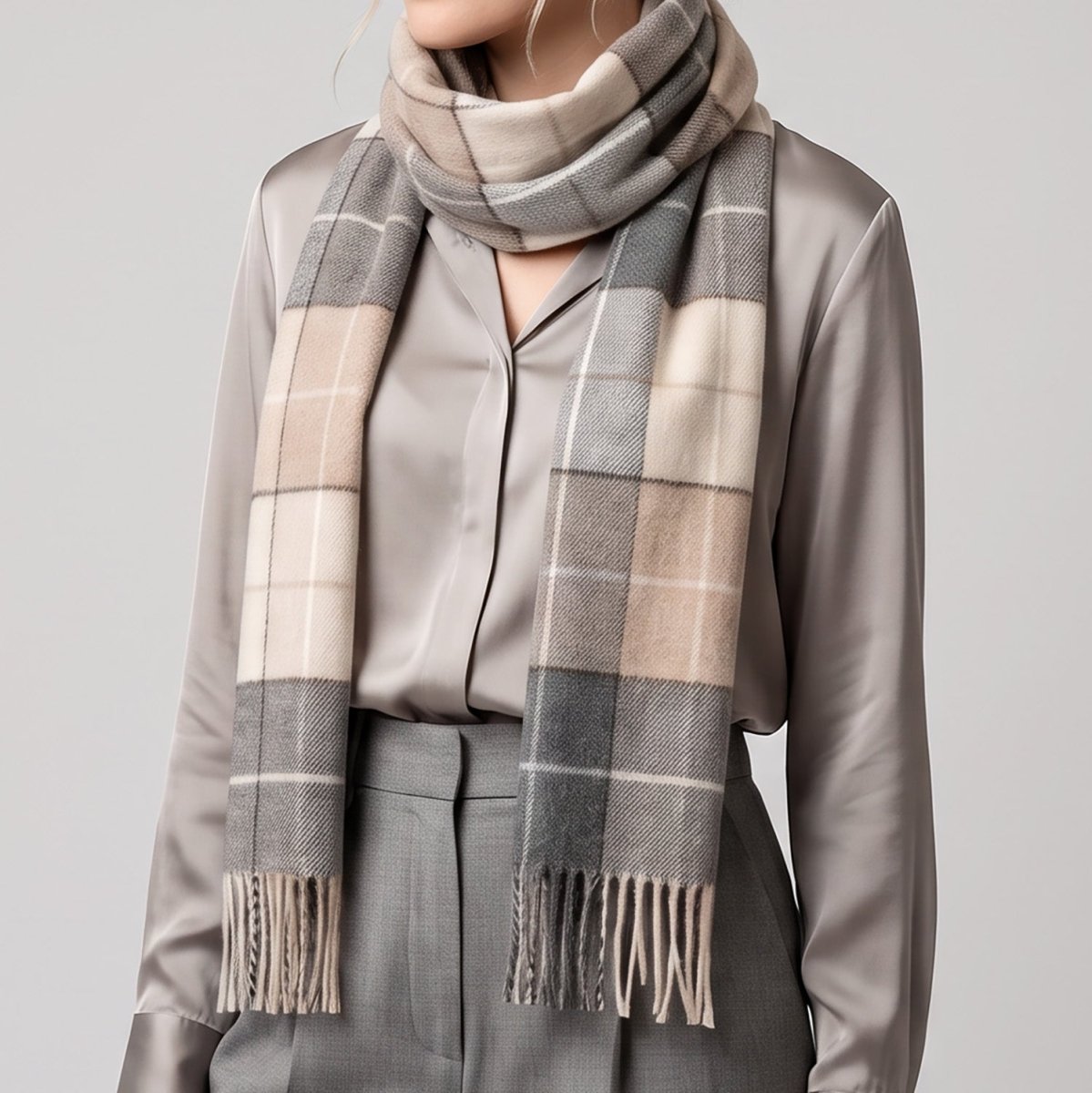 Marchbrae 100% Lambswool Scarf – Traditional Tartan & Check Designs - Made in Scotland - Caroline Block Check Two - Heritage Of Scotland -