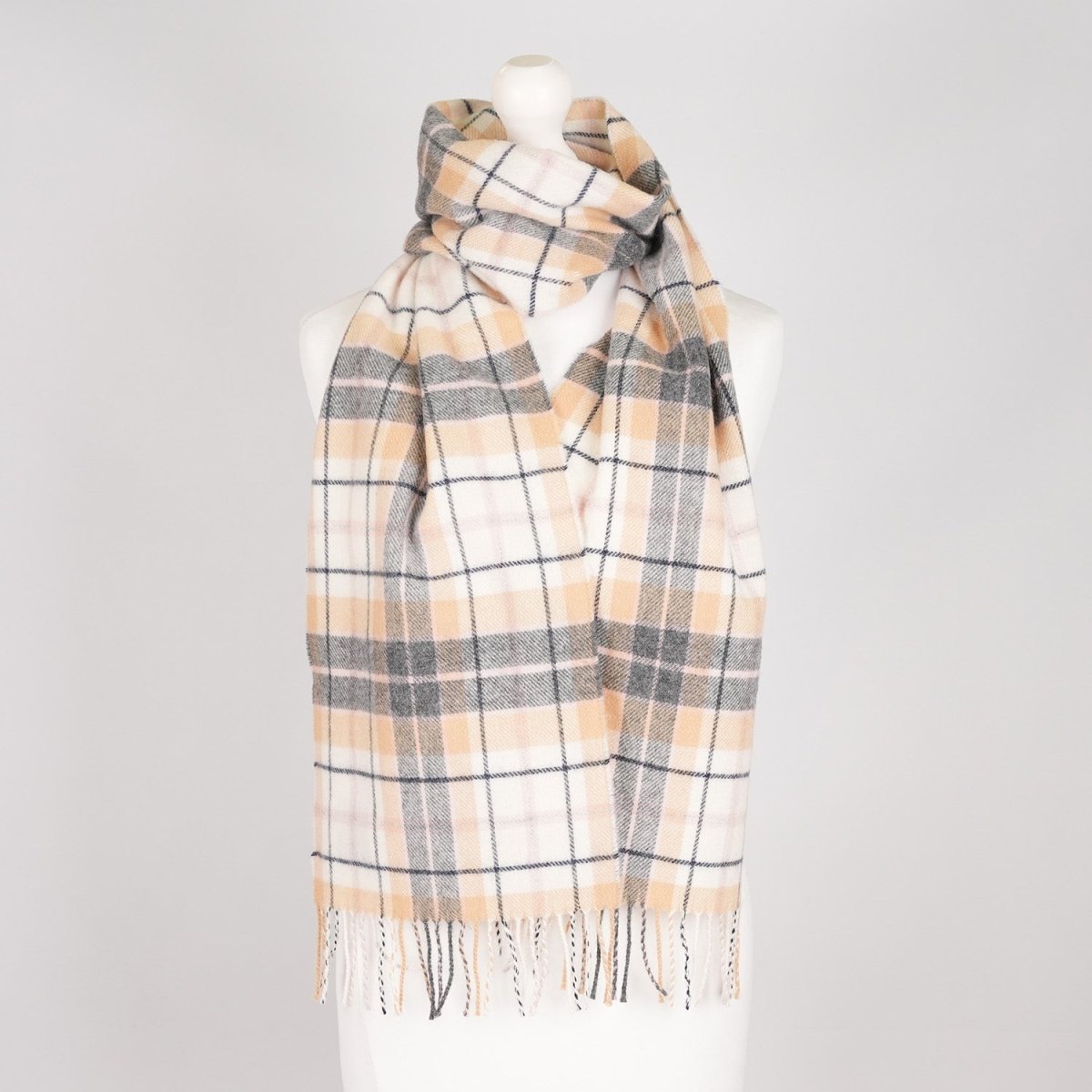 Marchbrae 100% Lambswool Scarf – Traditional Tartan & Check Designs - Made in Scotland - Cocoran Check - Heritage Of Scotland -