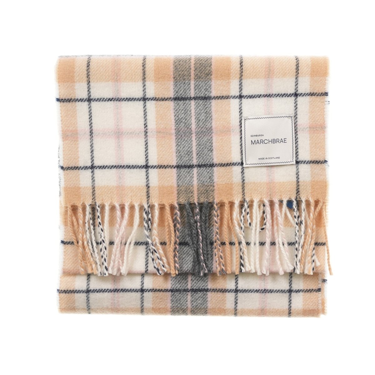 Marchbrae 100% Lambswool Scarf – Traditional Tartan & Check Designs - Made in Scotland - Cocoran Check - Heritage Of Scotland -