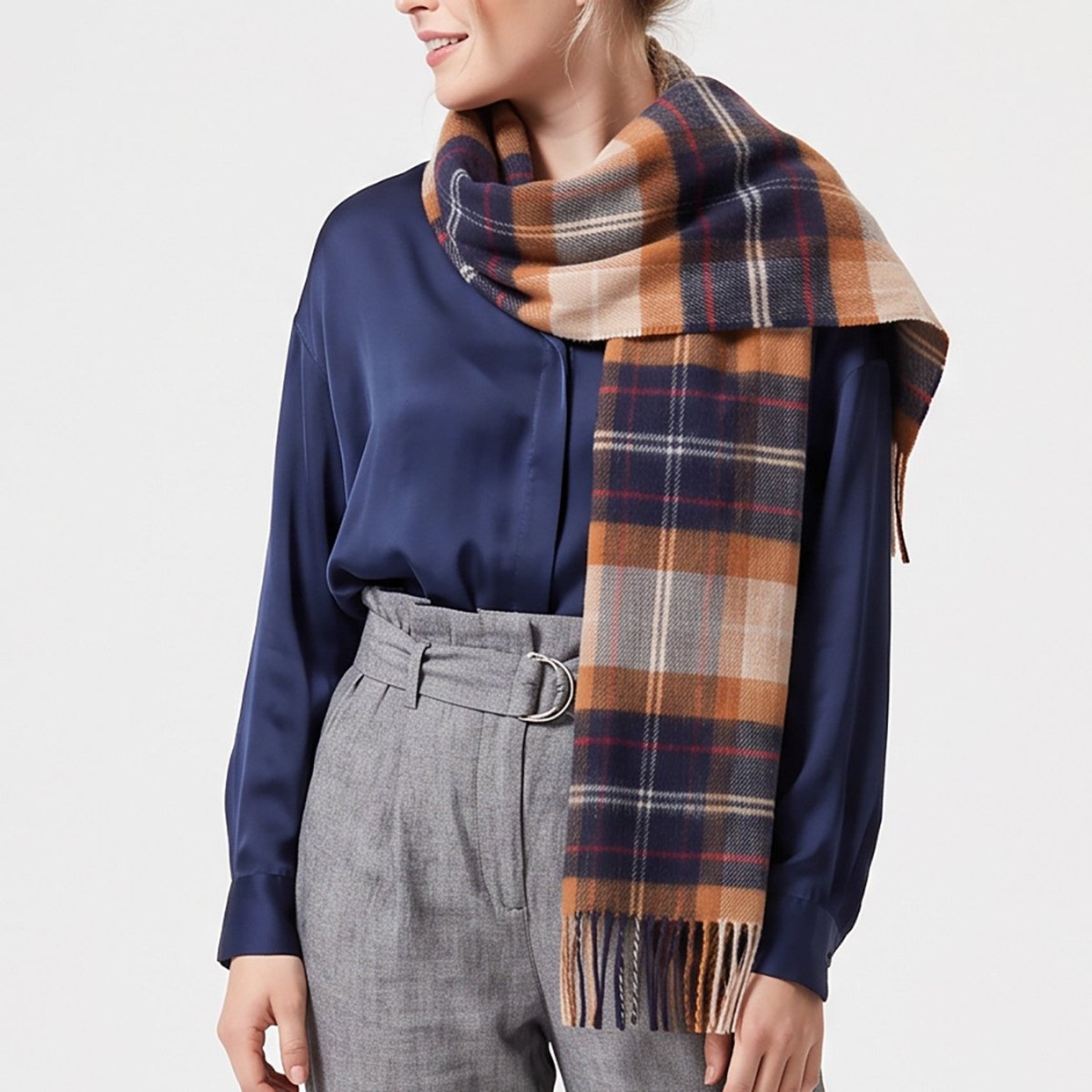 Marchbrae 100% Lambswool Scarf – Traditional Tartan & Check Designs - Made in Scotland - Cocoran Check One - Heritage Of Scotland -