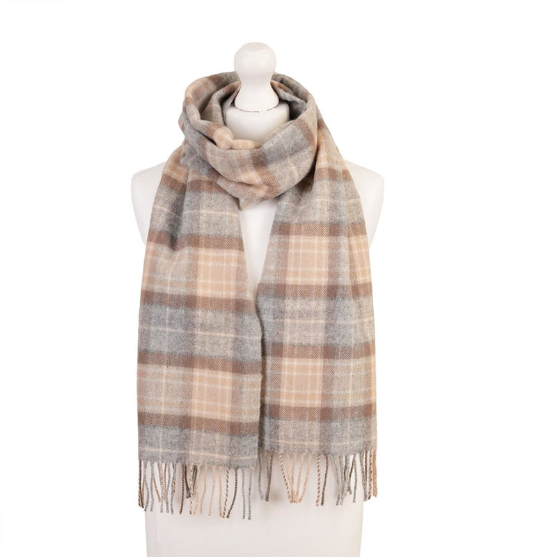 Marchbrae 100% Lambswool Scarf – Traditional Tartan & Check Designs - Made in Scotland - Heritage Of Scotland - Mackellar Natural