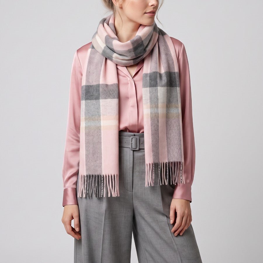 Marchbrae 100% Lambswool Scarf – Traditional Tartan & Check Designs - Made in Scotland - Salts Check - Heritage Of Scotland -
