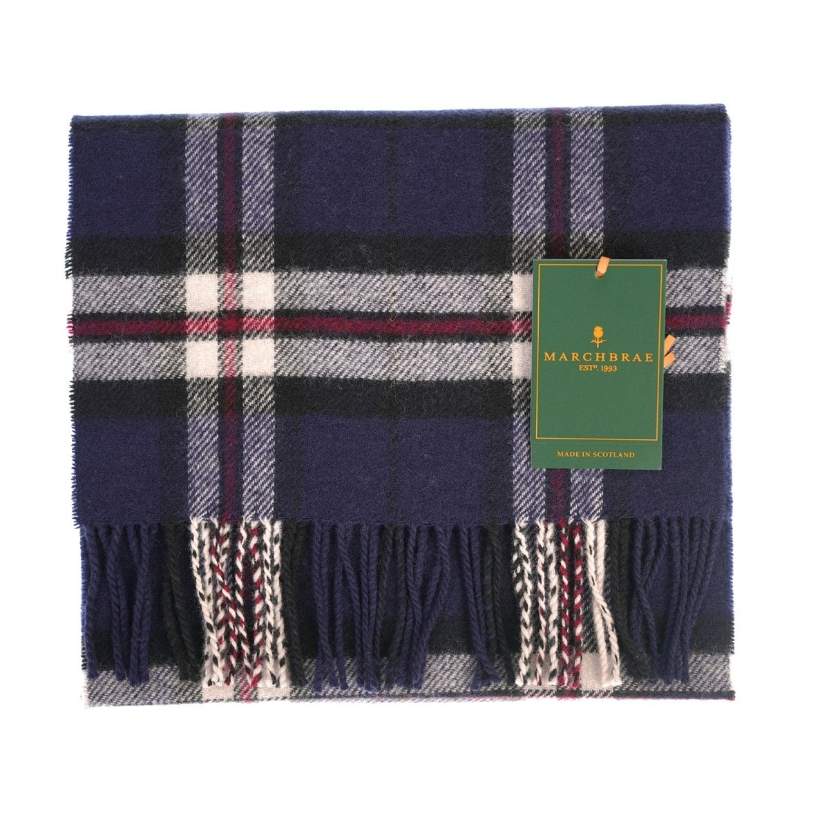 Marchbrae 100% Lambswool Scarf – Traditional Tartan & Check Designs - Made in Scotland - Heritage Of Scotland - Thomson Navy