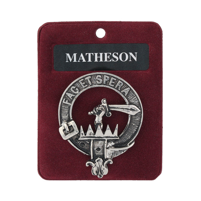 Matheson Clan Badge, Kilt Pin, Lapel Pin, Cufflinks, Keyring/Key Fob & Gift Set — Fine Pewter by Art Pewter — Made in Scotland (Shiny Finish) - Heritage Of Scotland - Badge