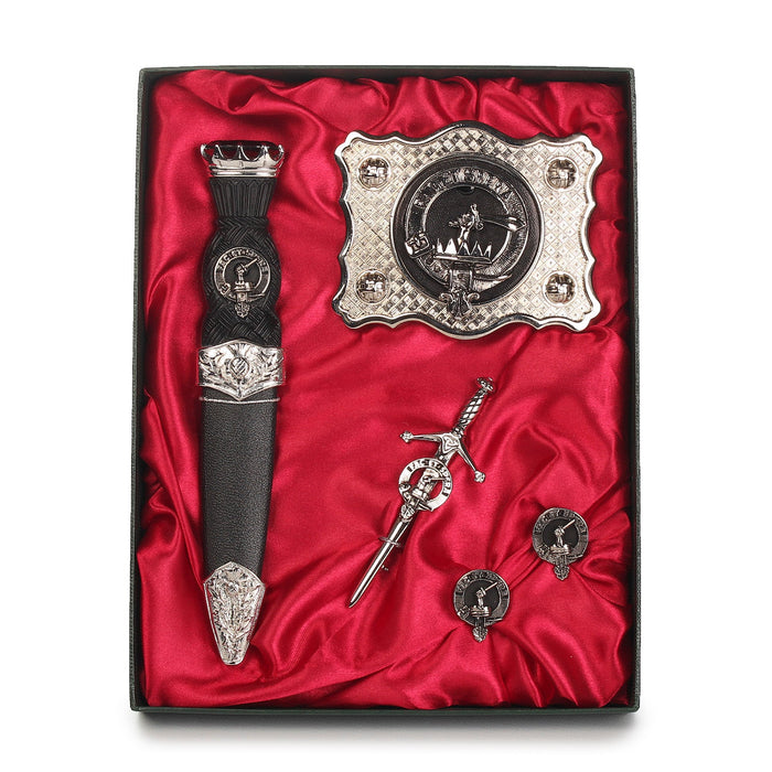 Matheson Clan Badge, Kilt Pin, Lapel Pin, Cufflinks, Keyring/Key Fob & Gift Set — Fine Pewter by Art Pewter — Made in Scotland (Shiny Finish) - Heritage Of Scotland - Gift Set