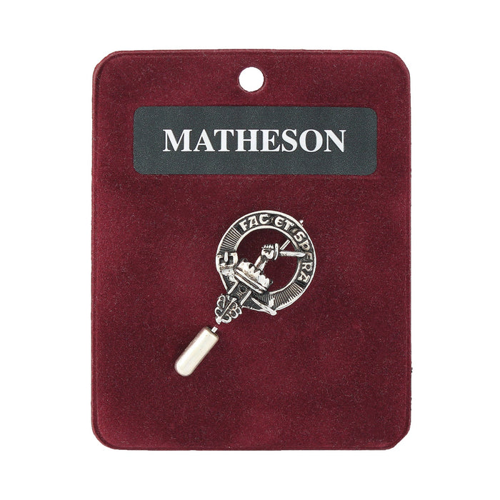 Matheson Clan Badge, Kilt Pin, Lapel Pin, Cufflinks, Keyring/Key Fob & Gift Set — Fine Pewter by Art Pewter — Made in Scotland (Shiny Finish) - Heritage Of Scotland - Lapel Pin