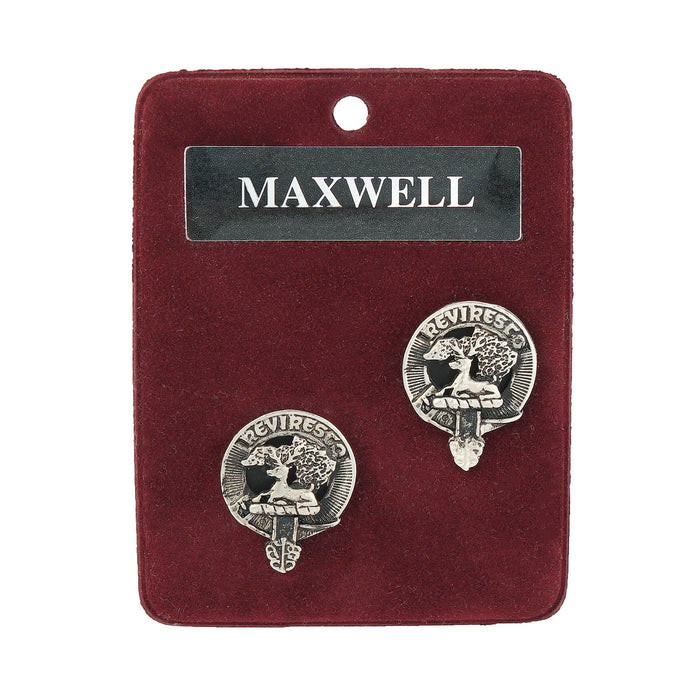 Maxwell Clan Badge, Kilt Pin, Lapel Pin, Cufflinks, Keyring/Key Fob & Gift Set — Fine Pewter by Art Pewter — Made in Scotland (Shiny Finish) - Heritage Of Scotland - Cufflinks