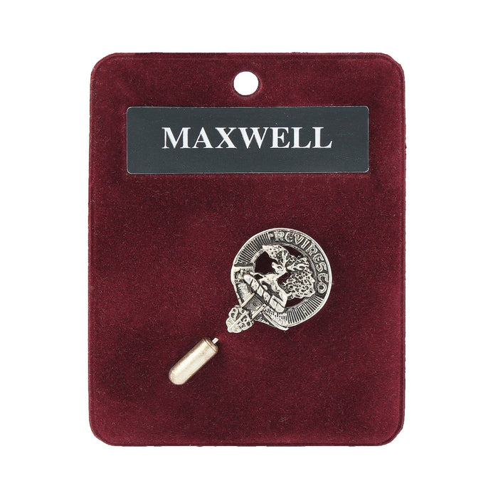 Maxwell Clan Badge, Kilt Pin, Lapel Pin, Cufflinks, Keyring/Key Fob & Gift Set — Fine Pewter by Art Pewter — Made in Scotland (Shiny Finish) - Heritage Of Scotland - Lapel Pin