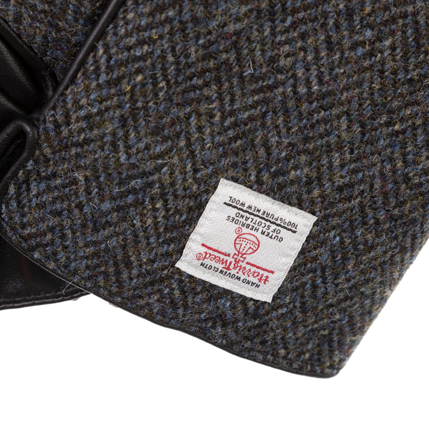 Men Touch Screen Leather Gloves Black Grey Herringbone - Heritage Of Scotland - BLACK GREY HERRINGBONE
