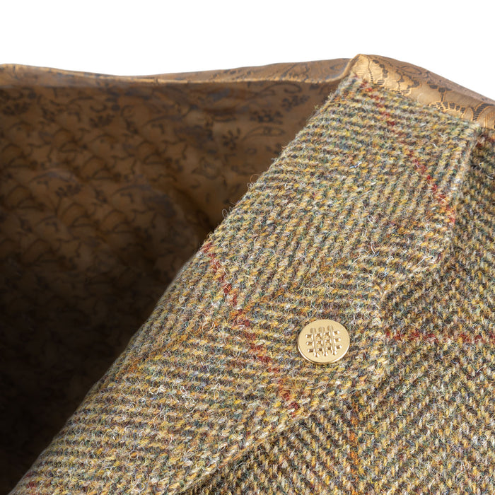 Mens Angus Harris Tweed Waistcoat Hb310 - B5 Green Check Mustard - Heritage Of Scotland - HB310 - B5 GREEN CHECK MUSTARD