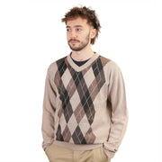 Men's Argyle Ballantrae Jumper Beige Melange - Heritage Of Scotland - BEIGE MELANGE
