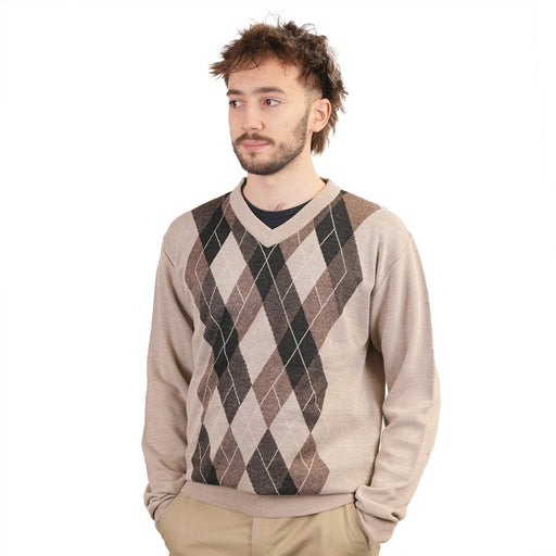 Men's Argyle Ballantrae Jumper Beige Melange - Heritage Of Scotland - BEIGE MELANGE