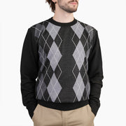 Men's Argyle Ballantrae Jumper Crew Neck Black - Heritage Of Scotland - BLACK