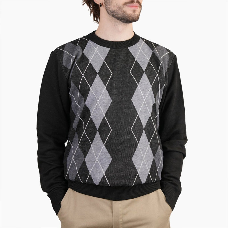 Men's Argyle Ballantrae Jumper Crew Neck Black - Heritage Of Scotland - BLACK