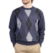 Men's Argyle Ballantrae Jumper Crew Neck Blue Melange - Heritage Of Scotland - BLUE MELANGE