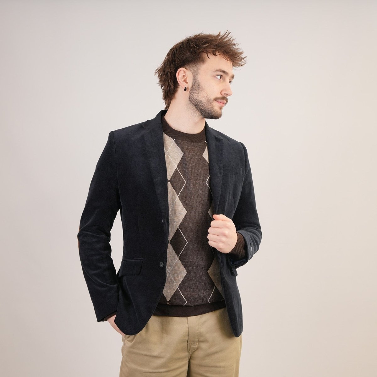 Men's Argyle Ballantrae Jumper Crew Neck Dark Brown - Heritage Of Scotland - DARK BROWN