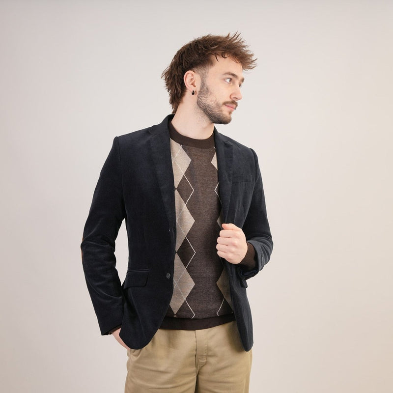 Men's Argyle Ballantrae Jumper Crew Neck Dark Brown - Heritage Of Scotland - DARK BROWN